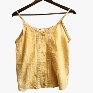 Mine Yellow Spaghetti Strap Top with Bottoms and Lace Embellishment Size Small